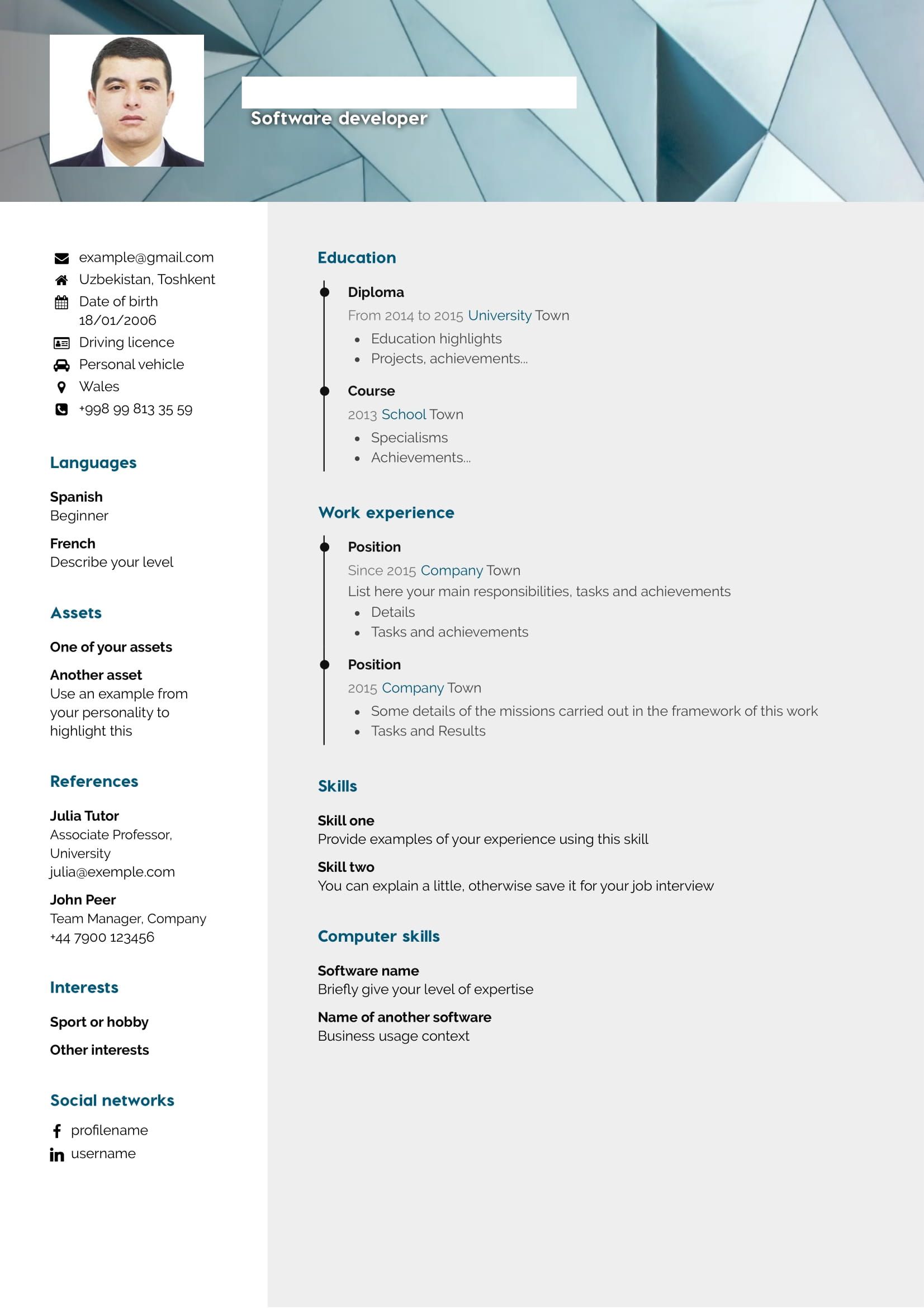 Modern CV Example 3